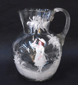 Lot 406 - Victorian Mary Gregory Jug, Hand blown clear glass with dimpled body - Lot 406 - Victorian Mary Gregory Jug, Hand blown clear glass with dimpled body -