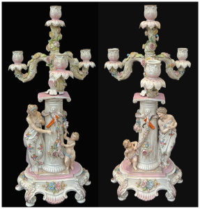 Lot 417 - Pair c1895 Rudolf Volkstedt Rococo style Cupid & Venus porcelain c