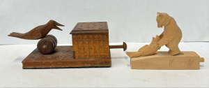 Lot 337 - 2 x vintage novelty carved items - chip carved cigarette box with bir