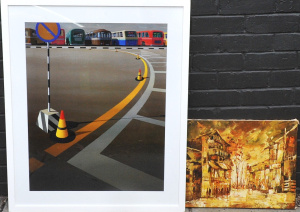 2 x Pctures incl Large Framed Jeffery Smart Print titled Bus Terminus - Approx 9