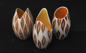 3 x Mid Century Modern Sandland English ceramic Vases - all in 'Missouri' patter