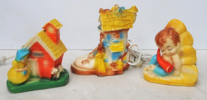 3 x Vintage Rubber Kids Nightlights of Nursery Rhymes incl Little Boy Blue, Mary