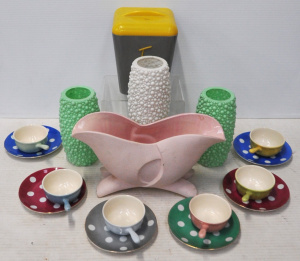 Group Lot of Retro Ceramics incl 6 x Ramekin Bowls, 3 x Unusual Plastic Lightsha