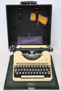 Vintage cased Cream Enamel Rheinmetall Borsig portable Typewriter - w accessorie