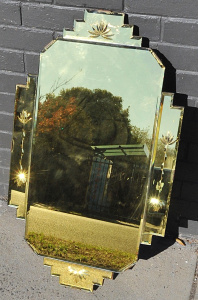 Lot 1 - Large Vintage Art Deco Bevelled Wall Mirror - Yellow tinge with Floral d