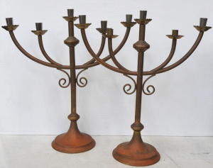 Lot 2 - Pair Brass Ecclesiastical 5 arm candleabras 57cm H