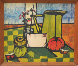 Lot 7 - Artist Unknown Framed c1950s Modernist Oil Painting - Still Life - Unsig