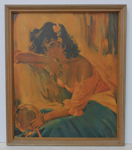 Lot 9 - 1950s Framed Print - Gypsy Beauty by Rico Tomaso 60cm x 50cm
