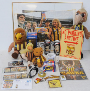 Lot 23 - Box lot Vintage & Modern Hawthorn Football Items incl Stickers, Pa