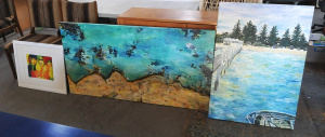 Lot 24 - 3 x Pictures inc 2 x Large Unframed Felicity Bird Acrylic Paintings tit