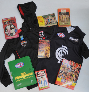 Lot 37 - Boxt of Sporting Items incl Carlton Jersey, St Kilda Hoodie, 2 x AFL C