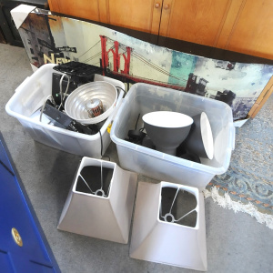 Lot 38 - Large group Lot of Mixed Items incl Lamps, Infrared Heat Lamp, Televisi