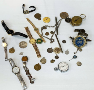 Lot 42 - Small Box lot of Vintage mixed items inc, compass, 1953 Cinco Pesos coi