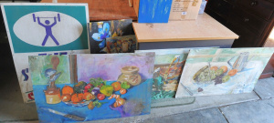 Lot 55 - Lot Advertising Display Board & Unframed Still Life Oil Paintings o