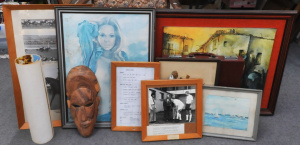 Lot 65 - Group lot Pictures plus inc Signed framed watercolour Yachts on the bay