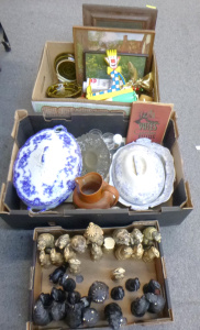 Lot 67 - 3 x boxes of assorted Vintage Items inc, carved animal chess set, Victo