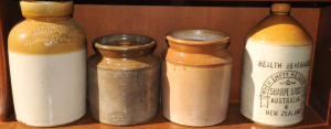 Lot 69 - 4 pces vintage Stoneware inc J T Morton London Salt Jar (no lid), J Tho