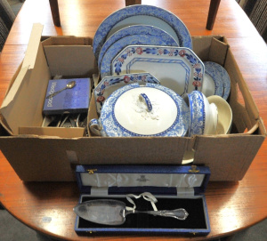 Lot 84 - Box lot of English China & EPNS Cutlery incl Wedgwood Jasperware, R