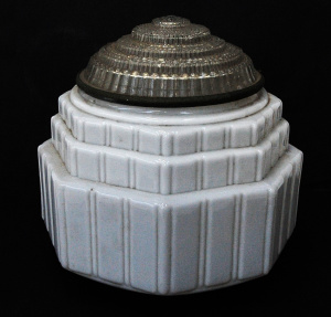 Lot 105 - Vintage Art Deco Milk Glass Light Shade w Stepped Design