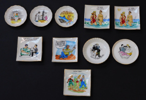 Lot 150 - Group lot Novelty Kitsch Japanese Pin dishes with comical verses