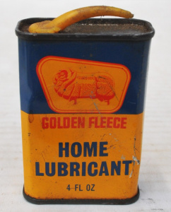 Lot 169 - Vintage Golden Fleece Home Lubricant Tin - 4 Fl Oz, plastic pourer to