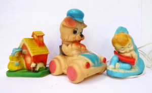 Lot 173 - 3 x Vintage Rubber Nursery Lamps inc, Mary had a little lamb, Little J