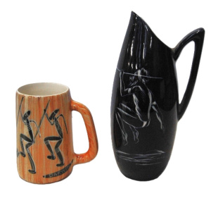 Lot 217 - 2 x pieces MCM Australian Pottery both w H Painted Aboriginal Figural