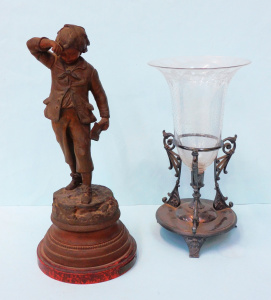 Lot 219 - 2 pces vintage inc Signed french Aug Moreau mounted Spelter figure 34