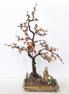 Lot 221 - Japanese Ikebana Japonica Flower Arrangement Display w Figure & An