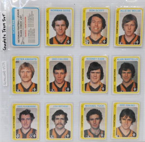 Lot 222 - Group Scanlens 1979 Footy Cards - complete Hawthorn Team + Checklist i