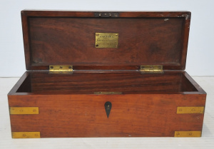 Lot 226 - Vintage Teak & Brass Bound Box w Ebony Escutcheon from Part of a S