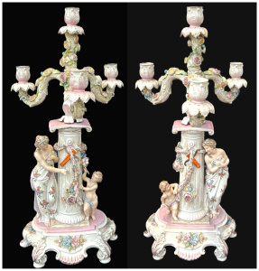 Lot 235 - Pair c1895 Rudolf Volkstedt Rococo style Cupid & Venus porcelain c