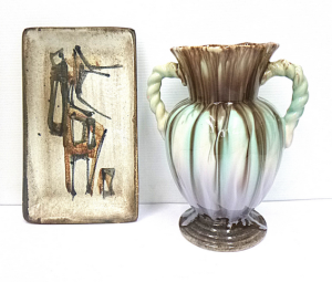 2 x Continental Pottery items inc, a large West German vase with drip glaze and