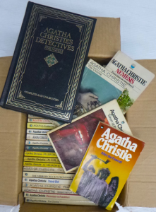 Box lot of Vintage Agatha Christie mostly sc books, inc, The Listerdale Mystery,