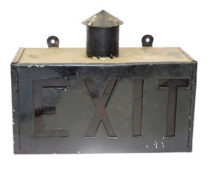 c1920s Metal Theatre Oil Burner Exit Sign - Wall mountable with Red Glass (crack