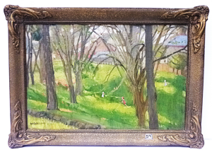 William Gilbert Collins (1889 - 1957) Gilt Framed Oil Painting on Board - Childr