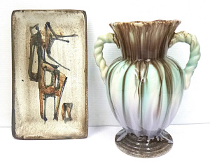 2 x Continental Pottery items inc, a large West German vase with drip glaze and