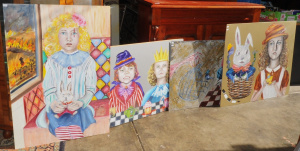4 x Modern Framed & Unframed Oil Paintings - Alice in Wonderland & Other