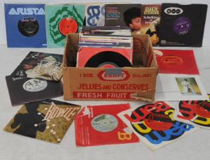 Box lot of Vintage 45rpm Vinyl Singles incl David Bowie, The Police, Dire Strait