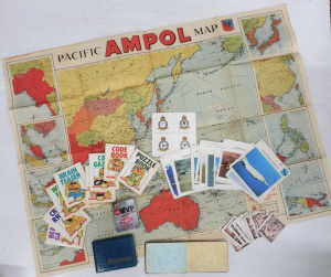 Box lot of Vintage Blokey Ephemera inc Ampol Pacific map Royal Airforce Stickers