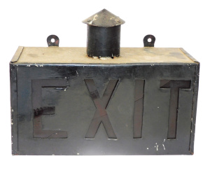 c1920s Metal Theatre Oil Burner Exit Sign - Wall mountable with Red Glass (crack