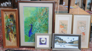 Lot 15 - Lot of Framed Paintings of Birds incl Oils, Watercolours Peacocks etc