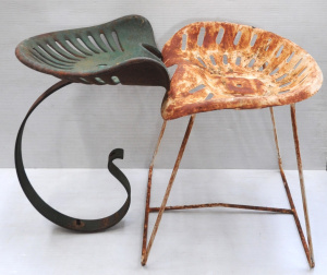 Lot 17 - 2 x Vintage Cast Metal Tractor Seats incl One on Metal Chair Base