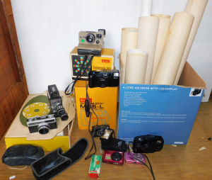 Lot 18 - Box Plus inc Vintage Cameras - Polaroid Land Camera, Cannon Autoboy, Fu