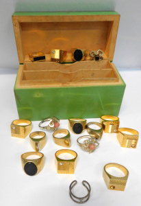 Lot 30 - Group of Mens Stainless Steel & Gilt Signet rings and other with Pa