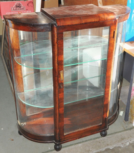 Lot 36 - Art Deco Veneered Display Cabinet w 2 x Glass Shelves & Mirror Back