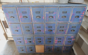 Lot 39 - Vintage Large Pine Industrial 24 Drawer Unit w Distressed look - Approx