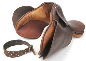 Lot 48 - Heavy Studded Leather Dog Collar & Vintage Leather Horse Saddle