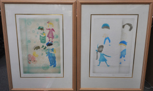 Lot 52 - Artist Unknown Pair Framed Embossed Colour Lithographs - Games Little P