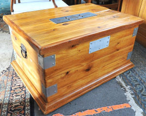 Lot 58 - Vintage Wooden Chest with Metal Plaque from Corio Theatre Geelong - App